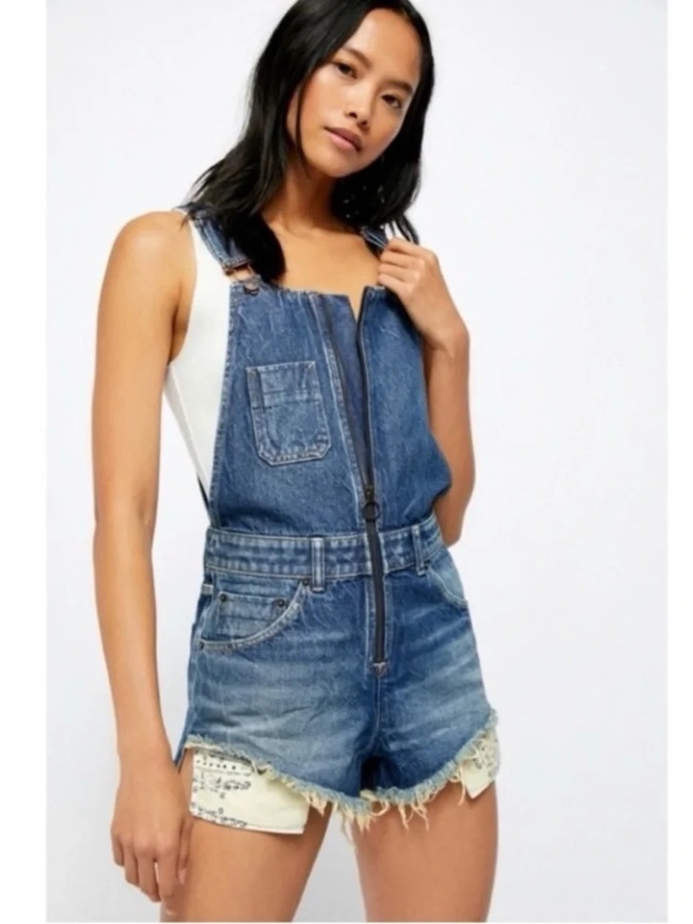 We The Free Free People Sunkissed Denim Short Overalls Size 4 100% cotton